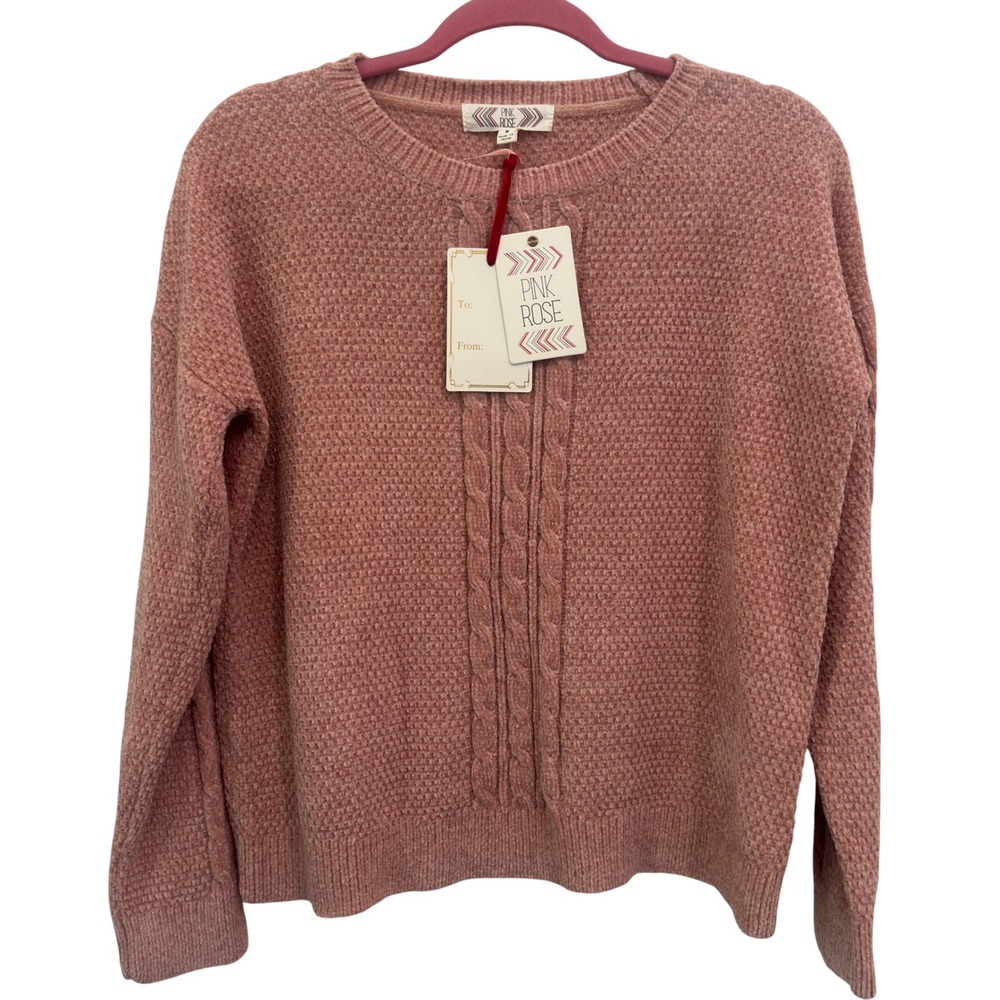 Pink‎ Rose Sweater NWT Pink Chenille Cable Knit Textured Pullover Medium